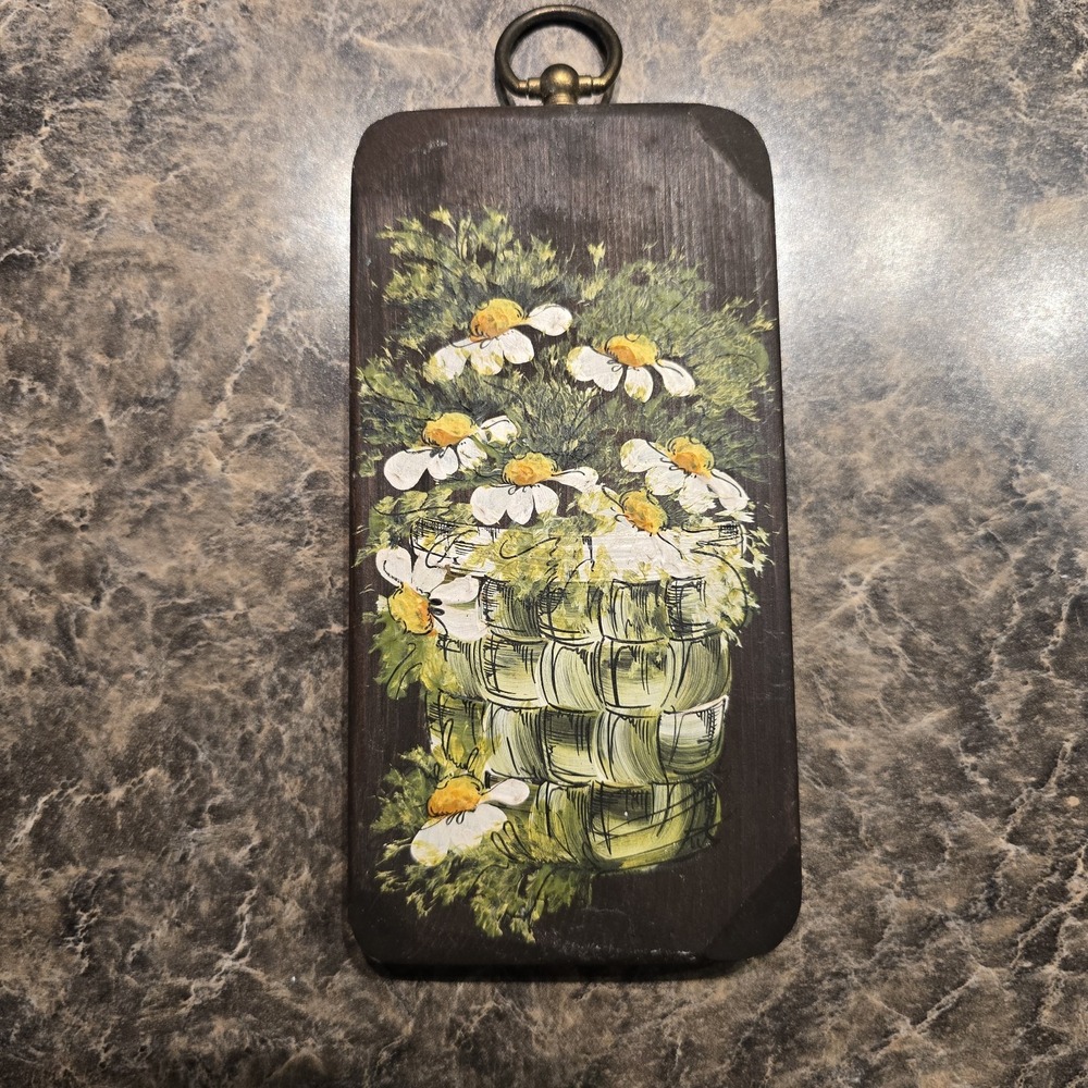 Vintage 1976 Hand Painted‎ Daisies on Wood Plaque Signed S. Perry – Rustic...